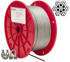 Steel Aircraft Cable Wire Rope Hot Dipped Steel Galvanized Cable w/ Cable Clamps