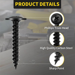 Wood Screws 1 Inch, 110 PCS Premium Phillips Truss Head Black Wood Screws, Self