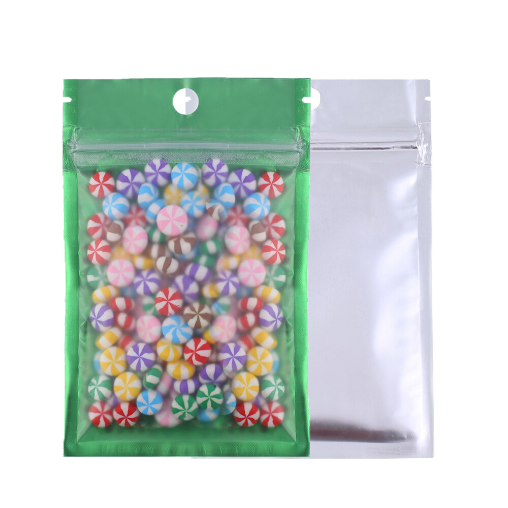 100x Matte Clear & Green Mylar Zip Lock Bags w/ Hang Hole 12x20cm 4.75×7.75in