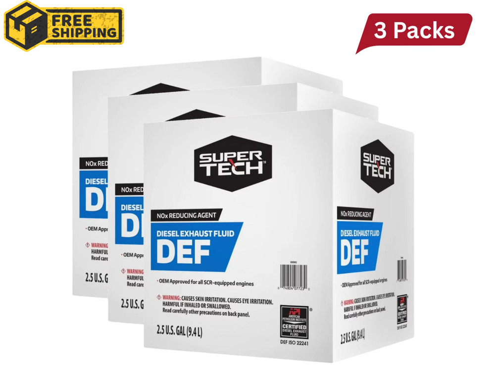 Super Tech DEF Diesel Exhaust Fluid, Made in USA, 2.5 Gallon (9. L), 3-Pack