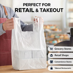 Bags 1/6 Large 21 x 6.5×11.5 Clear .51 Mil T-Shirt Plastic Grocery Shopping Bags