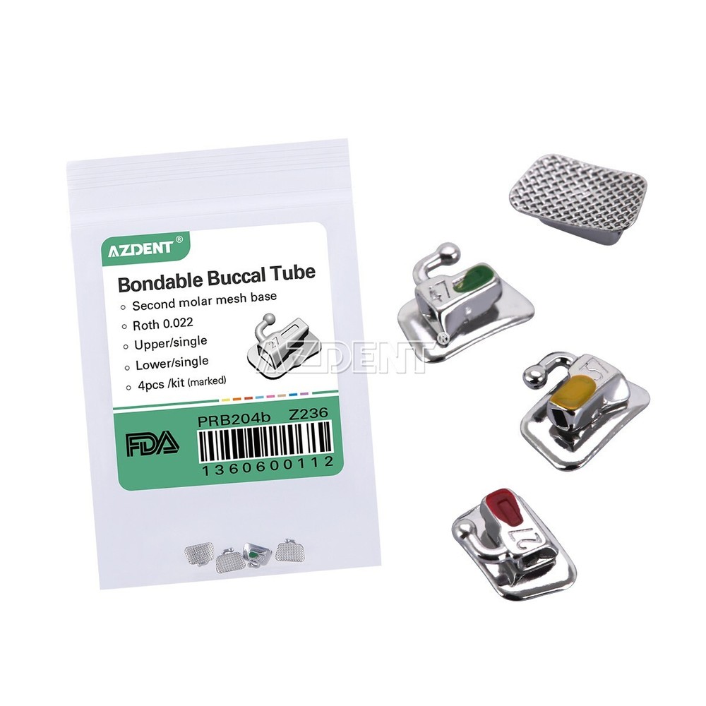 4Pcs Dental Orthodontic Buccal Tube 2nd Molar Roth.022 Bondable Non-Convertible