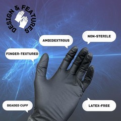 Medium 6 MIL Textured Black Nitrile Exam Powder-Free Gloves 1000 Pieces