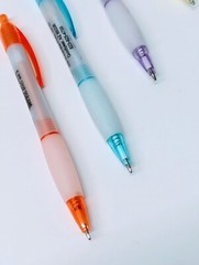 30ct Lot Misprint Retractable Click Pens w/Grip: TRANSLUCENT Pink/Purple/ & More