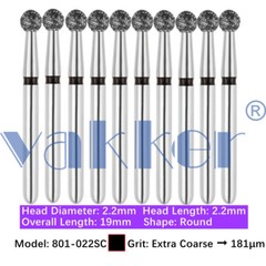 10Burs/pk Dental Diamond Burs FG Round End Taper Pear Coarse / Super Coarse Grit