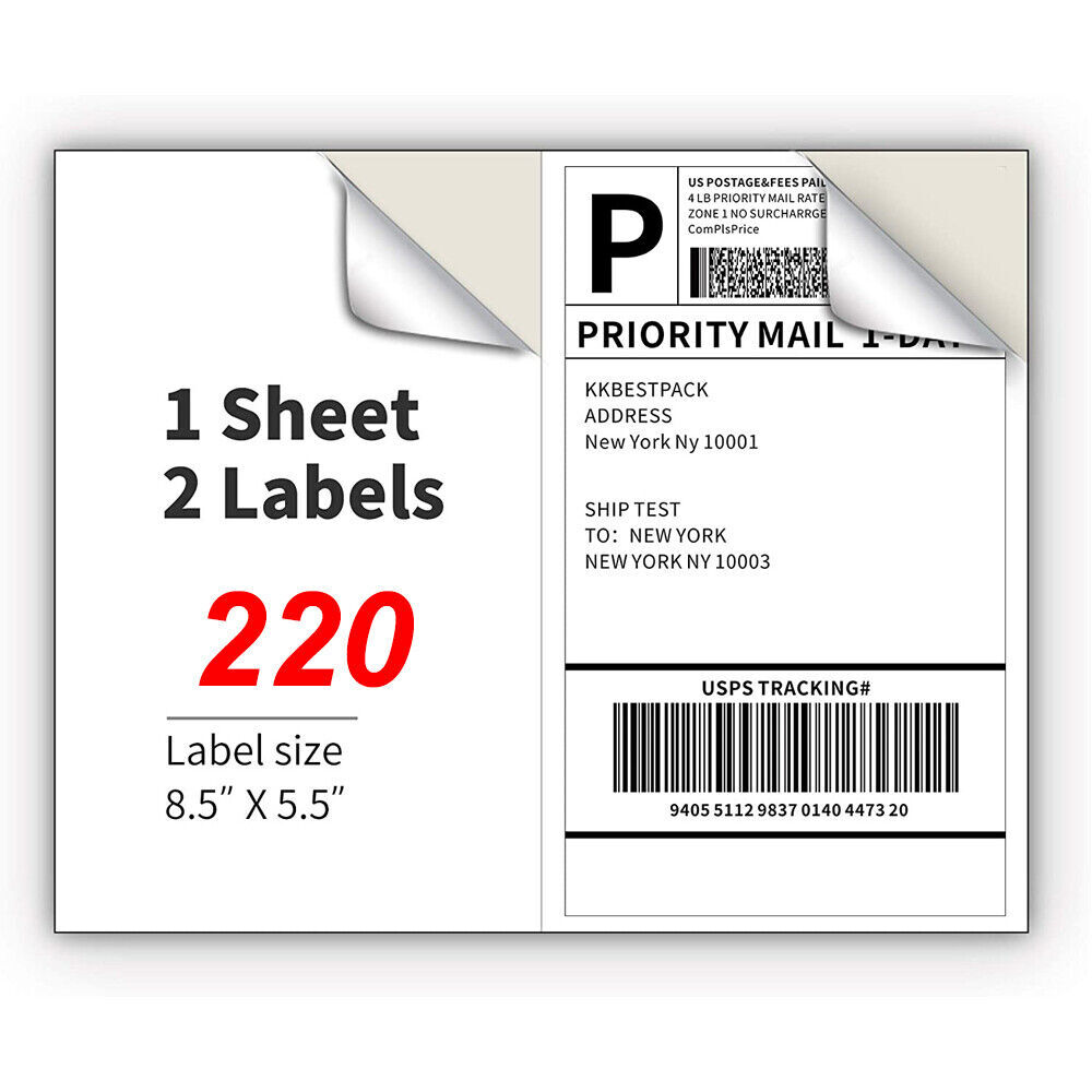 Label 220-11000 Adhesive Paypal Ebay Shipping Labels UPS USPS 2Per Sheet 8.5X5.5