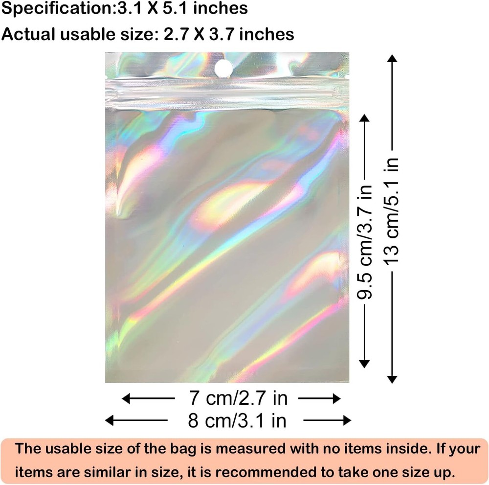 Holographic Mylar Bags Smell Proof Food Storage Zip Seal Foil Pouch Candy Bag