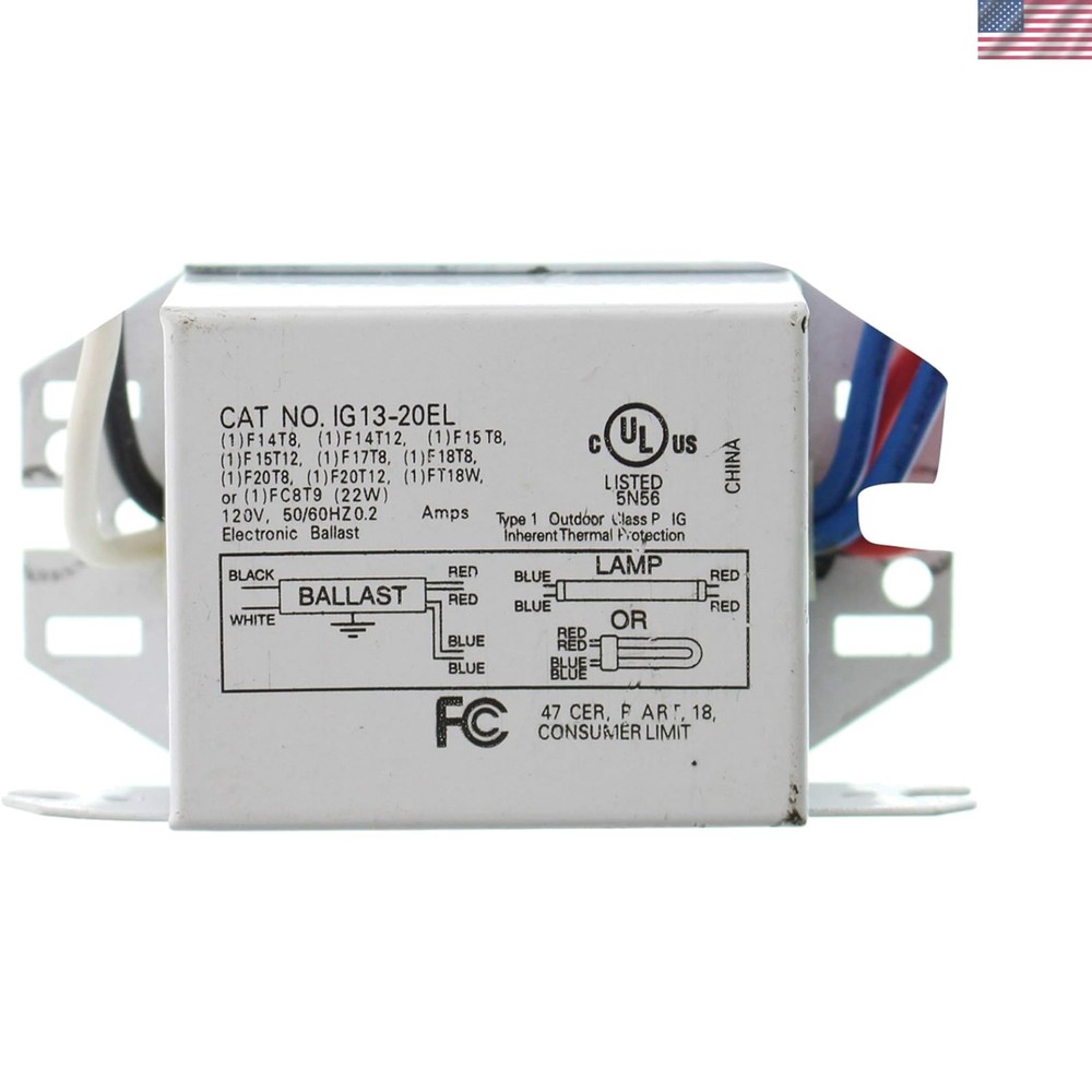 IG13-20EL Magnetic Fluorescent Ballast, 1-Lamp, T8 F20T8, 20W, 120V