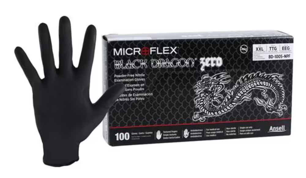 Microflex Black Dragon Powder Free Nitrile Exam Gloves – XXL – Box of 100 Gloves