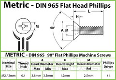 M2 Stainless Steel Phillips Flat Head Countersunk Machine Screws A2 18-8 DIN 965