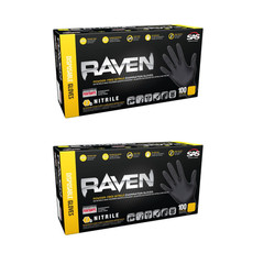 SAS Raven Black Nitrile Gloves Powder Free 7mil BUNDLE OF 2 (100 Gloves/Box)