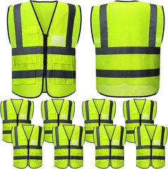 Jenpen 10 Pieces Reflective Safety Vests with Pockets and Zipper, High Visibilit