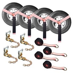 16 Pcs 2″ x 10′ Ratchet Wheel Lift Lasso Strap w/ Chain Extension For Tow Truck