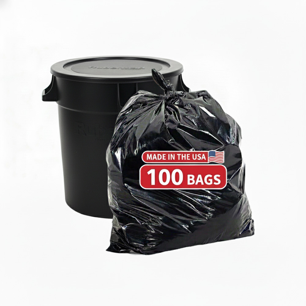 44-45 Gallon Heavy Duty Trash Bags 1.4 Mil Black Leak-Proof 100 Ct Made in USA