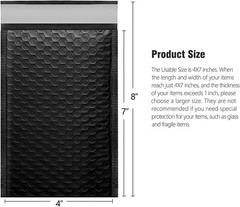 1000 #000 4×8 Black Poly Bubble Padded Envelopes Self-Sealing Mailers