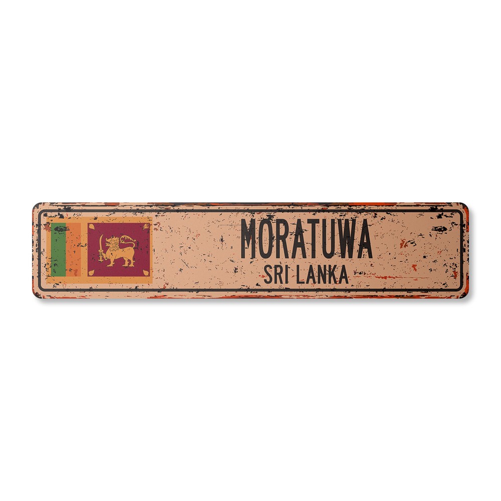 MORATUWA SRI LANKA Vintage Street Sign Sri Lankan flag city country road rustic