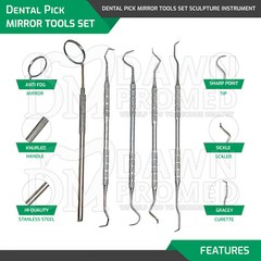 Dental Pick & Mirror Tools Set Sculpture Instrument Oral Hygiene Kit German NEW