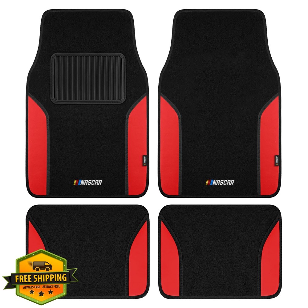 NASCAR Car Floor Mats Red Leather Design Universal Fit All-Weather