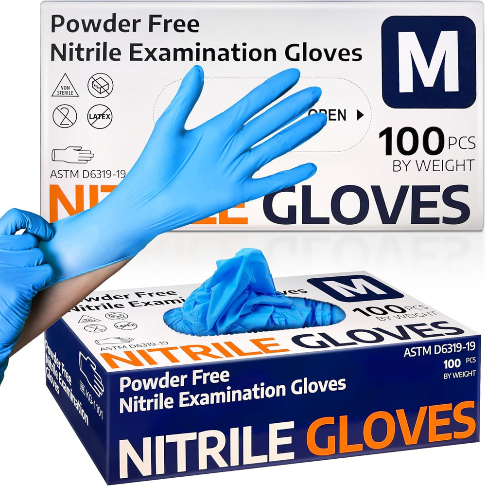 MED -Mil Blue Disposable Medical Gloves Powder-Free Latex-Free, Box of 100 Pcs