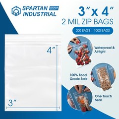 3″ x 4″ Reclosable Zip Plastic Bags – 1000 Count – 2 Mil Clear