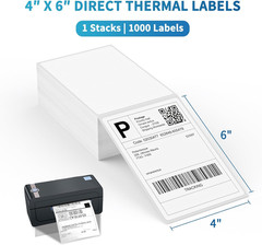 Fanfold 4 X 6 Direct Thermal Labels White Perforated Shipping Labels, 1000 Label