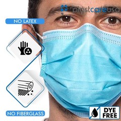 PlastCare USA Box of 50 4-Ply ASTM Level 3 Face 1 Count (Pack 50), Blue