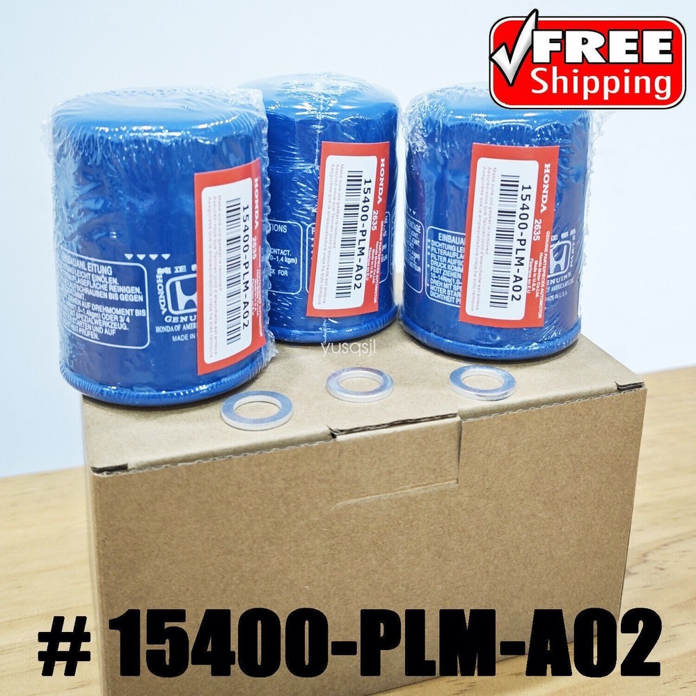 3 Honda Genuine Oil Filters WITH Drain Plug Washer 15400-PLM-A02 NEW SEALED US