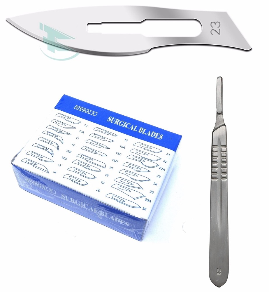 (Lot of 50) Scalpel Blades #23 with #4 Metal Handle Suitable for Dermaplaning