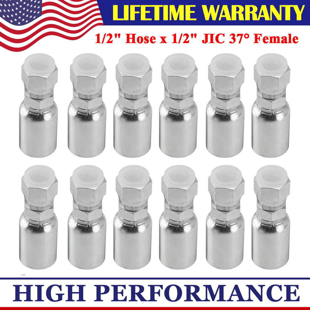 12 Pack 1/2″ Hose x 1/2″ JIC 37° Female Hydraulic Hose End Swivel Crimp Fitting