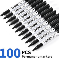 SMELHA Permanent Markers, 100 Pack Black Permanent Marker Pens, Black Permanent