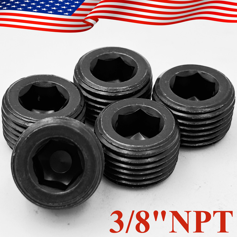 5PCS Male Thread Socket Car Pipe Plugs 3/8 NPT Pipe Allen Head Socket Plugs USA!