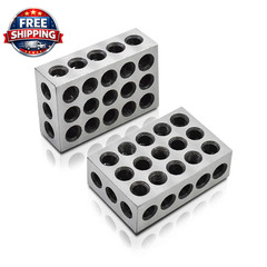 1 X 2 X 3 Inch Blocks Matched Pair Hardened Steel 23 Holes Precision Machinist