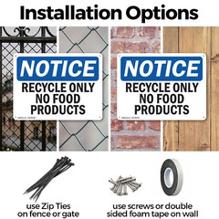 (2 Pack) Recycle Only No Food Products OSHA Notice Sign Decal Metal Plastic