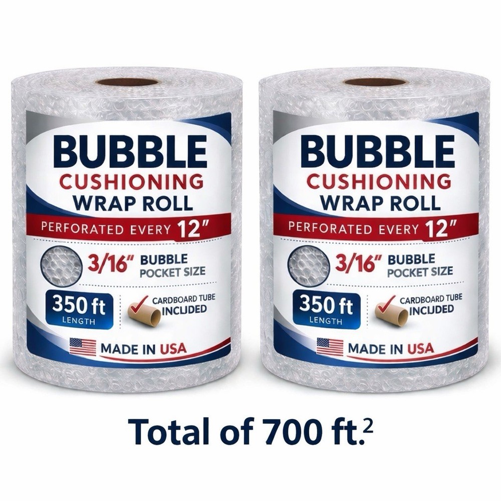 700ft x 12” bubble cushioning wrap 3/16-Perforated Every 12” Made In USA.