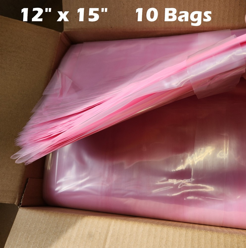 10x Anti-static 12″x 15″ Large Pink Poly Bags Open Ended Motherboard 2 mil ESD