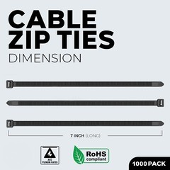 1000 Pieces 7″ Black Nylon Cable Zip Wire Ties Up to 50 Lbs (10 Packs of 100)
