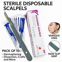 10 PCS STERILE DISPOSABLE SCALPELS #10-SINGLE USE-DENTAL, SURGICAL, DERMAPLANING