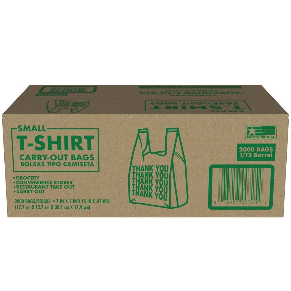 Small T-Shirt Carry-Out Bags, 7″ x 5″ x 15″ (2000 ct.)