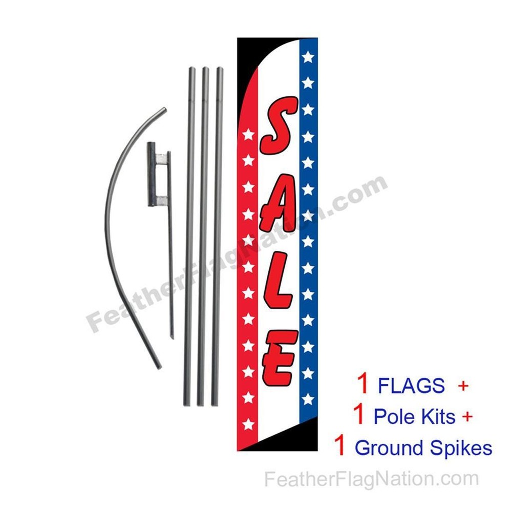 SALE (Stars and Stripes) 15′ Feather Banner Swooper Flag Kit with pole+spike