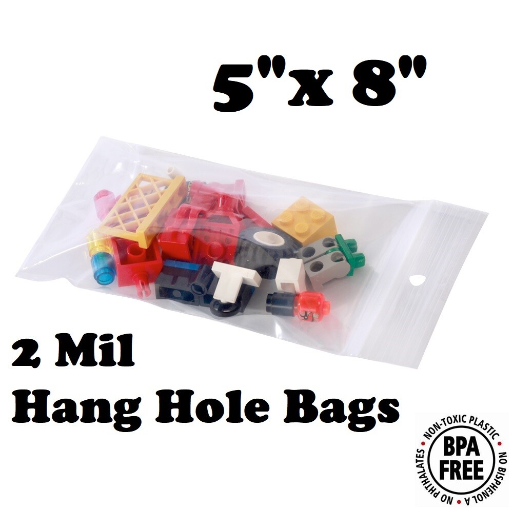 5″ x 8″ Zip Seal Reclosable 2Mil Plastic Top Lock Bags Hang Hole Jewelry 2 Mil