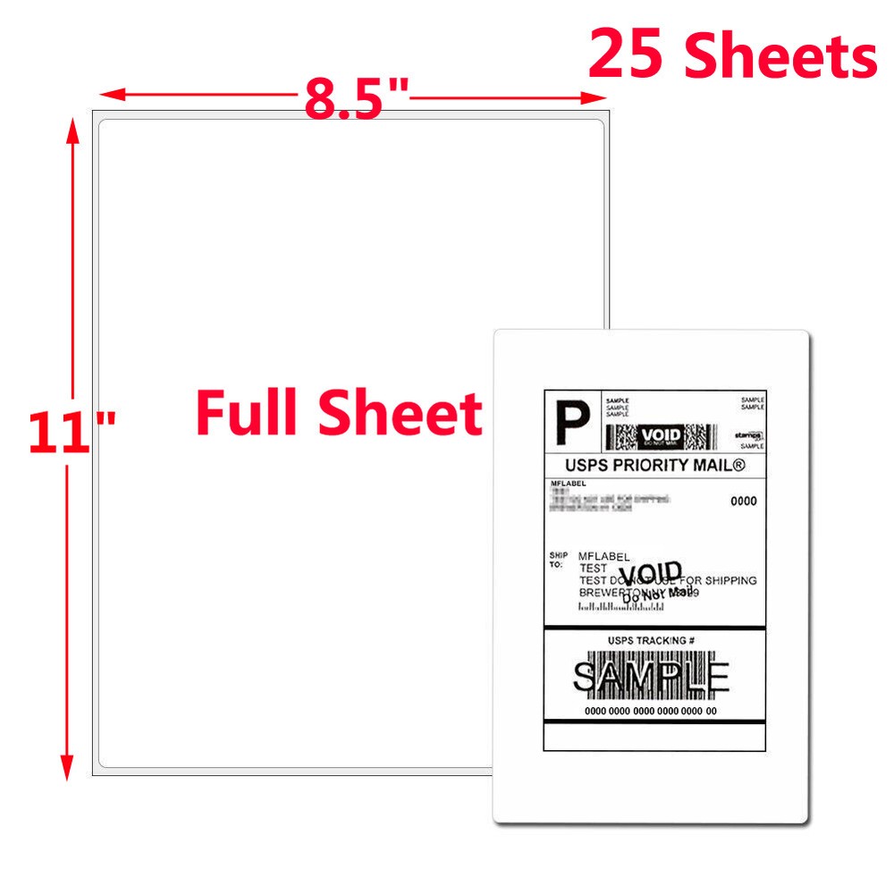100 Full Sheet Shipping Labels 8.5×11 Self Adhesive Blank Paper for Laser Inkjet