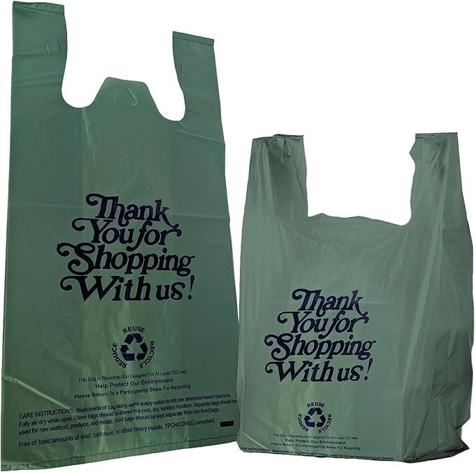 12×6.5×22 Inches Green Plastic Shopping Bags for Grocery Takeout Retail 800 Pcs