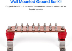 4 Pack -Thick .25″ X 2″ X 10″ Copper Ground Bar Kit, with 1/4” X 16 Terminal Po