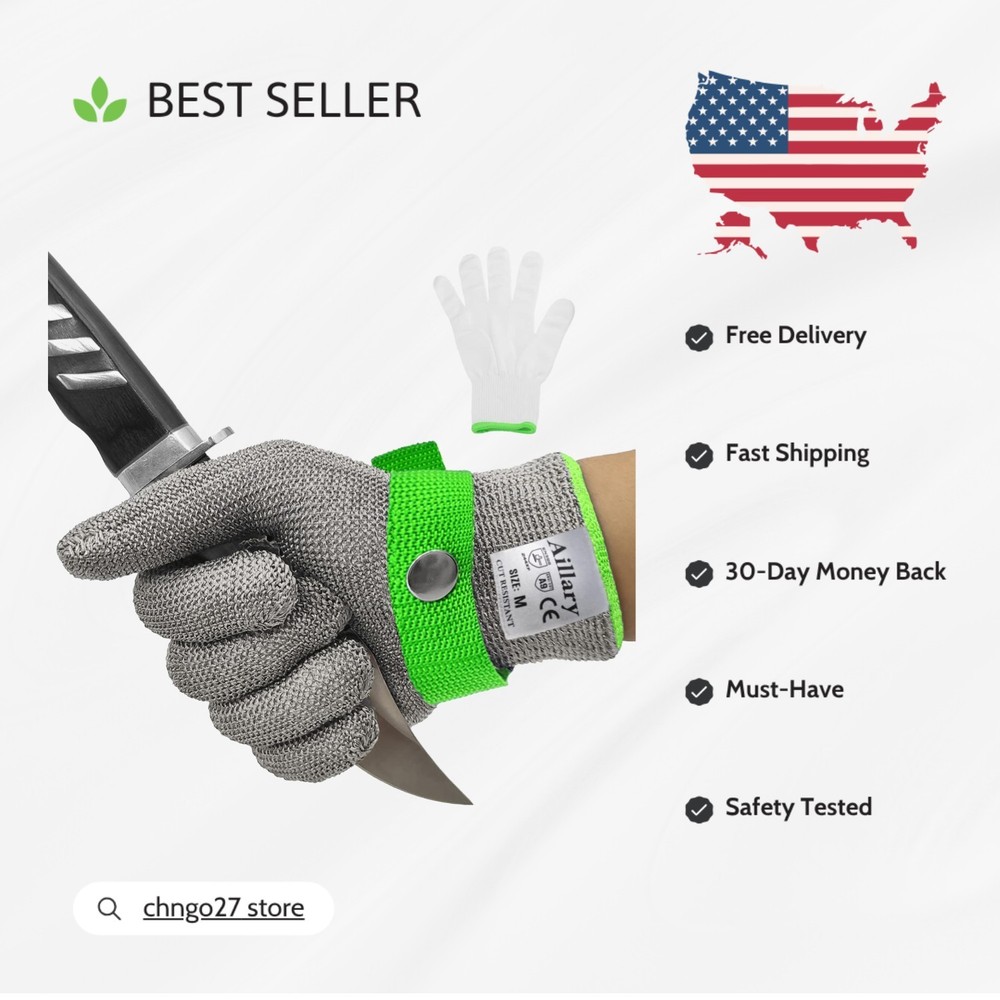 Level 9 Stainless Steel Kitchen Gloves – Ambidextrous, Large, Machine Washable