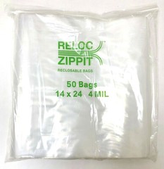 Jumbo Reloc Zippit Bags 14×24 Clear 4Mil 50Pcs Reclosable Large 14x 24″ Top Lock