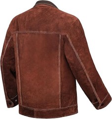 JASIC Leather Welding Jacket Split Cowhide Flame Resistant for Heavy Duty Welder
