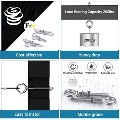 5-Pack 1/4×2-Inch Stainless Steel Eye Bolts with Nuts 3-Inch Heavy-Duty Marine
