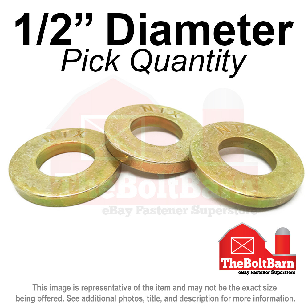 1/2″ SAE Extra Thick Flat Washers Grade 8 Steel Zinc Yellow (Pick Quantity)