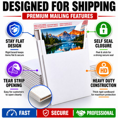 5×7 Rigid Photo Mailers White Self Seal Stay Flat Cardboard Envelopes