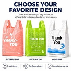 YoYoRain 100 Pack “Thank You” T-Shirt Bags – Green Plastic Large,